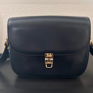 CELINE Vintage Carriage Hardware Calf Leather Shoulder Bag Navy